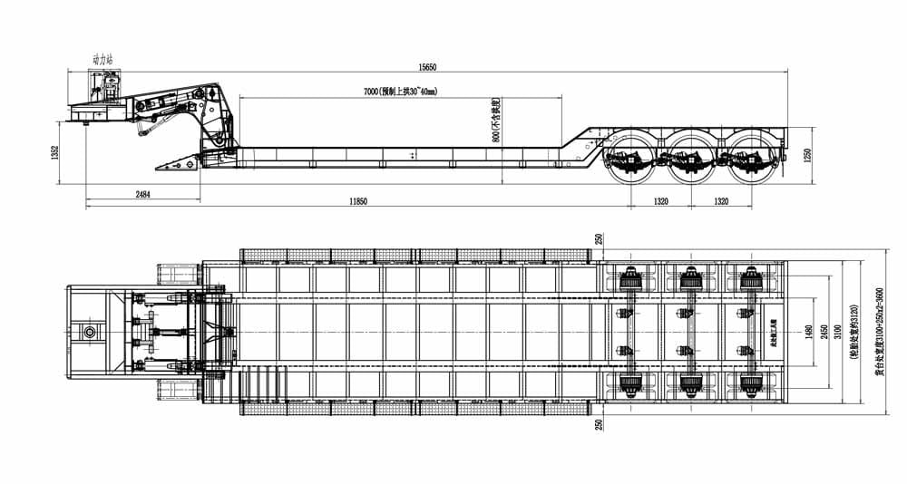 Drawing-Detachable Gooseneck Lowbed Trailer by HIPO Trailer